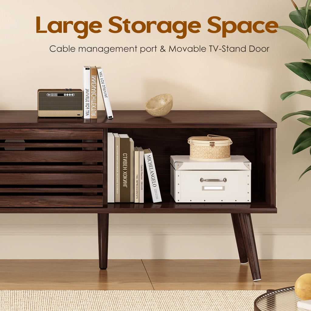 Mid Century Modern TV Stand for Tvs up to 70", Wood Media Console with Storage & Cable Management for Living Room