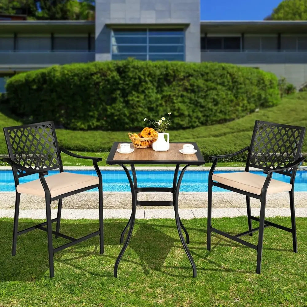 Outdoor Patio Bar Chairs Set of 4 with Cushions, Metal Bistro Style, All-Weather for Garden, Backyard, Porch, Lawn, and Poolside