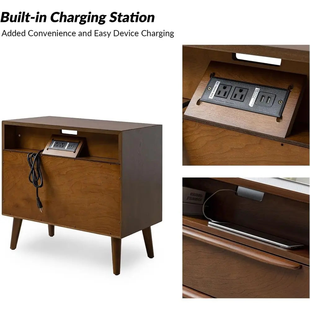 Charging Station End Table with Modern Design & Walnut Finish