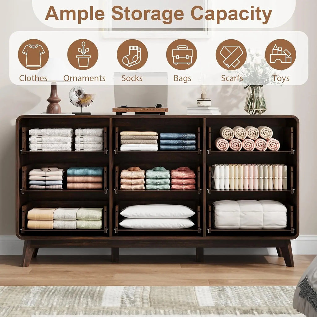 Fluted 59.1" Wide Modern Dresser for Bedroom with 9 Drawers, Tall Chest of Drawers with Metal Handle, Wooden, Customized