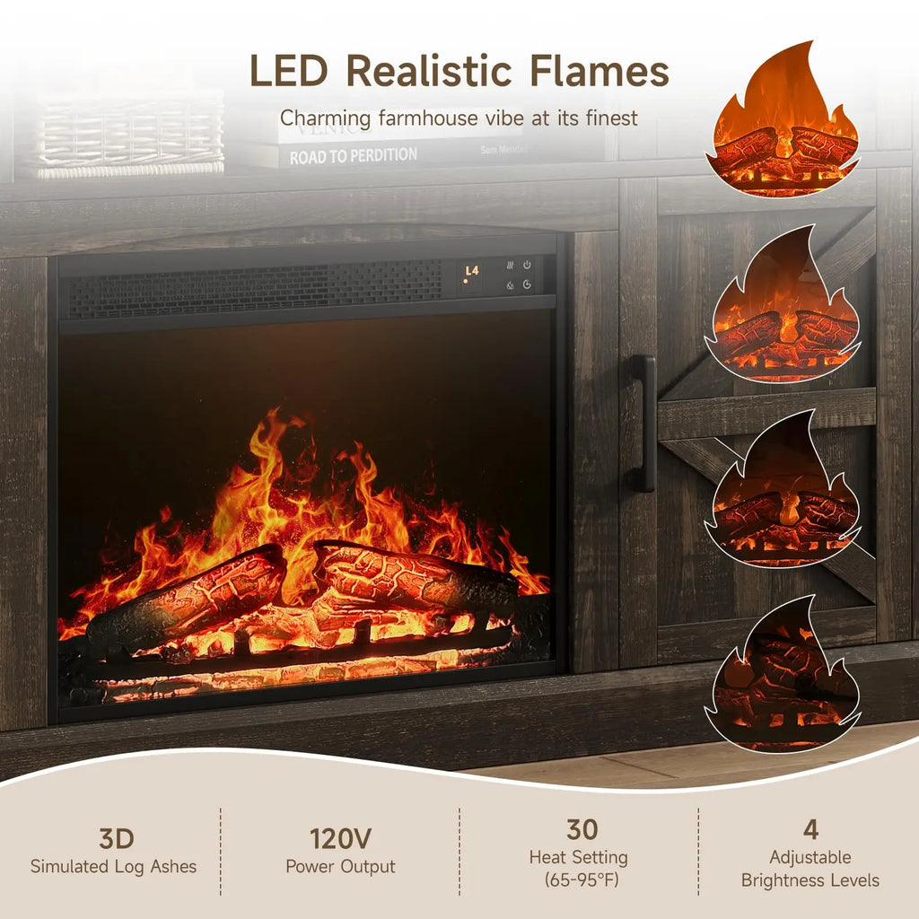 Brand Farmhouse Fireplace Entertainment Center for Tvs up to 70 Inches, Media Console Table with 23-Inch Electric Fireplace, Drawers and Storage