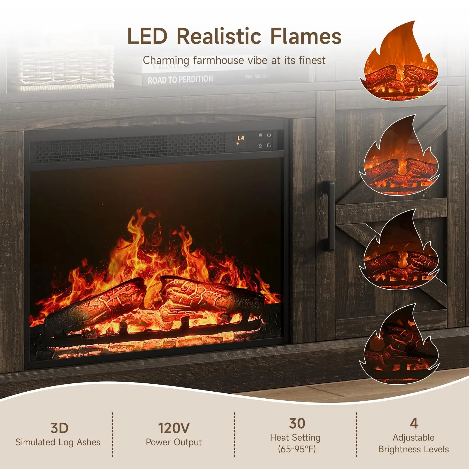 Brand Farmhouse Fireplace Entertainment Center for Tvs up to 70 Inches, Media Console Table with 23-Inch Electric Fireplace, Drawers and Storage