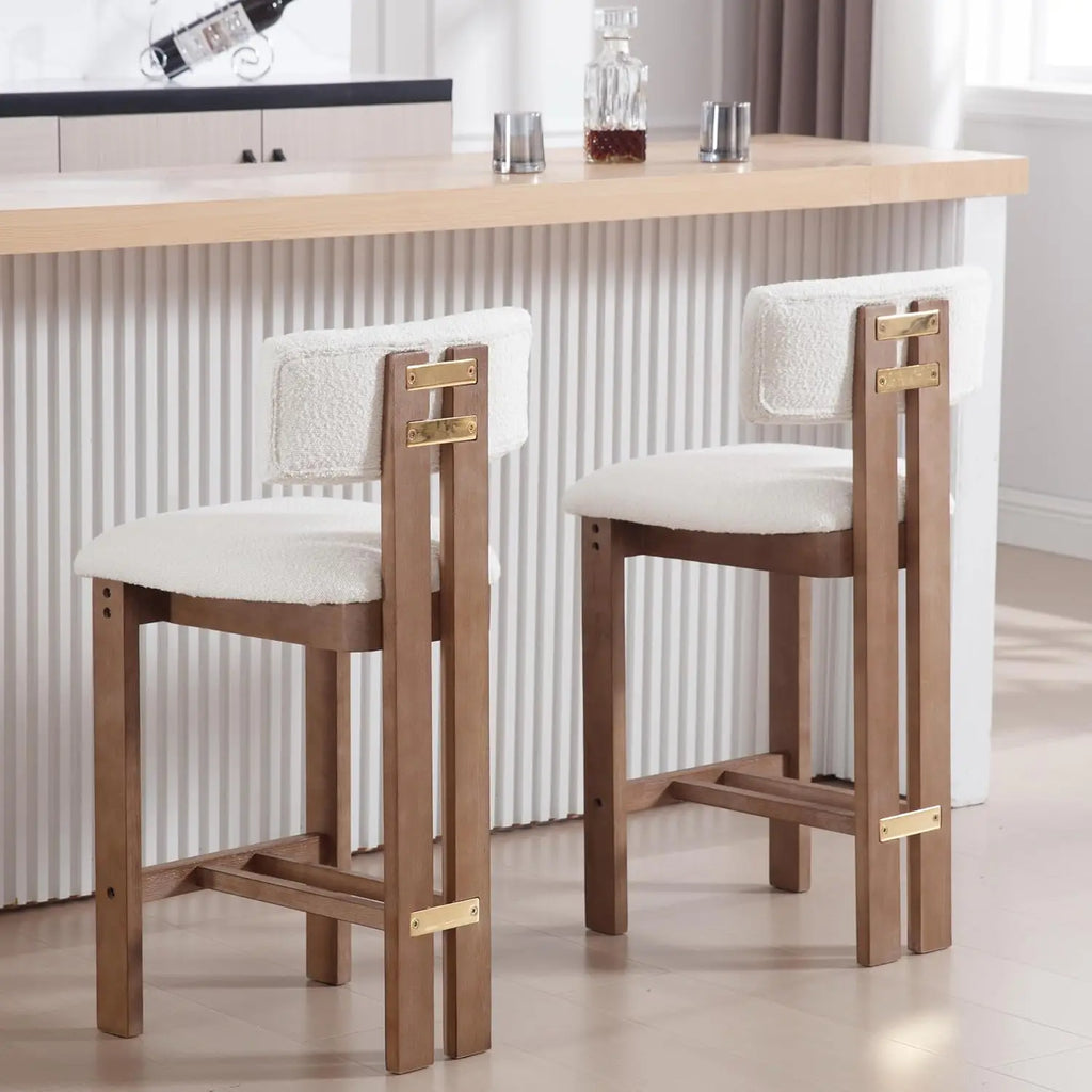 26 Inch Farmhouse Bar Stools Set of 4 Sherpa Upholstered Kitchen Stool Wood Legs Boho Pub Stools with Back Modern, Customized