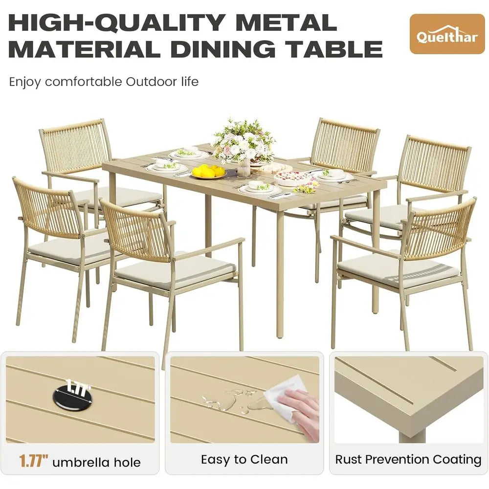 7-Piece Outdoor Dining Set with Wicker Patio Table & 6 Rattan Chairs – Beige