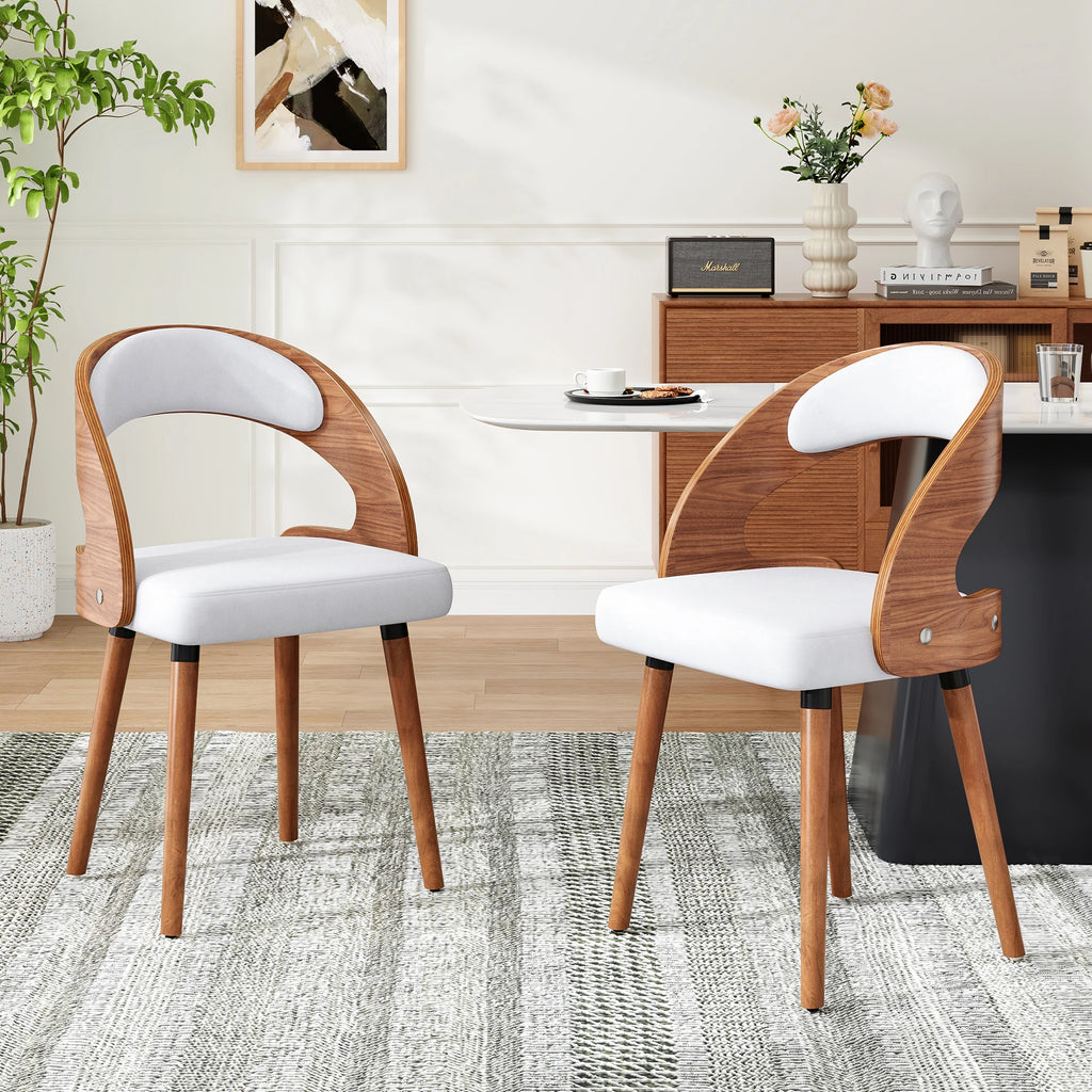 Wood Dining Chairs, Set of 2 Modern Upholstered Dining Chairs with Curved Backrest for Kitchen, Dining Room, Living Room