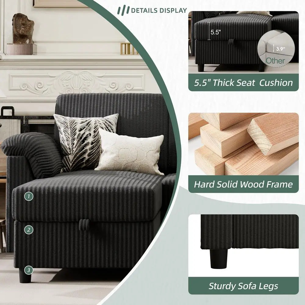 Sleeper Sofa Bed with Fixedshape Frame,2 Pillows, 5In1 DIY Corduroy Couch Loveseat for Small Space, King Size Floor Sleeper Fol