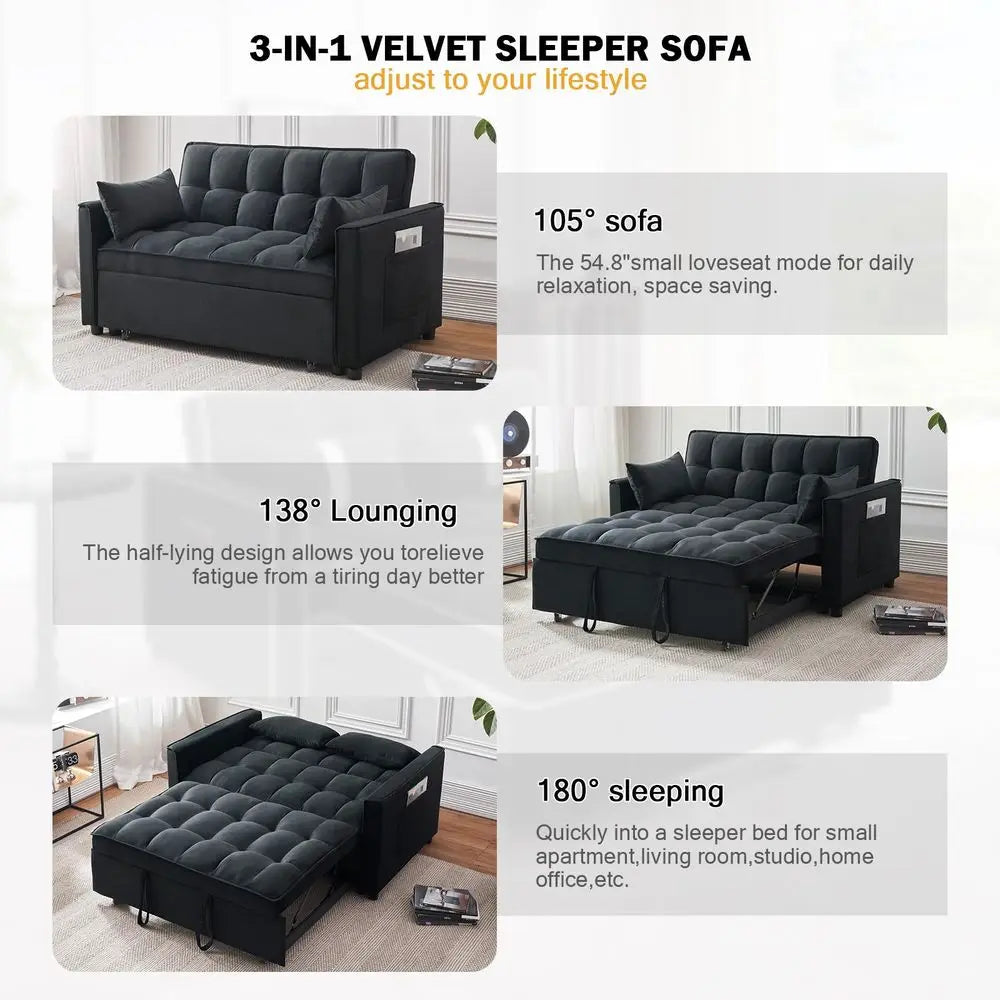 Pull Out Couch Bed Amp Sleeper Sofa, 3In1 Convertible Sofa Bed with Adjustable Backrest, Storage Pockets, Armrests Amp Pillows