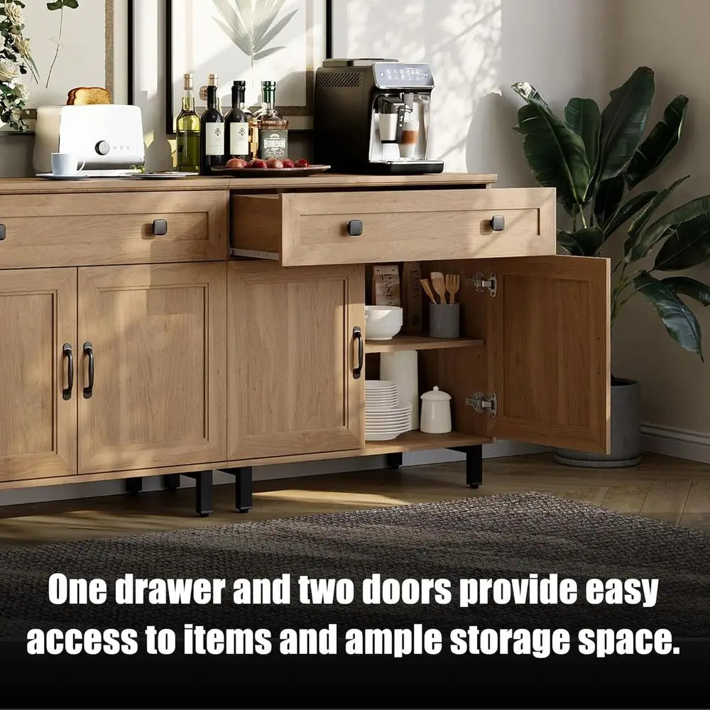 3-In-1 Oak Storage Cabinet with Drawer and Door for Kitchen, Coffee Bar, Living Room