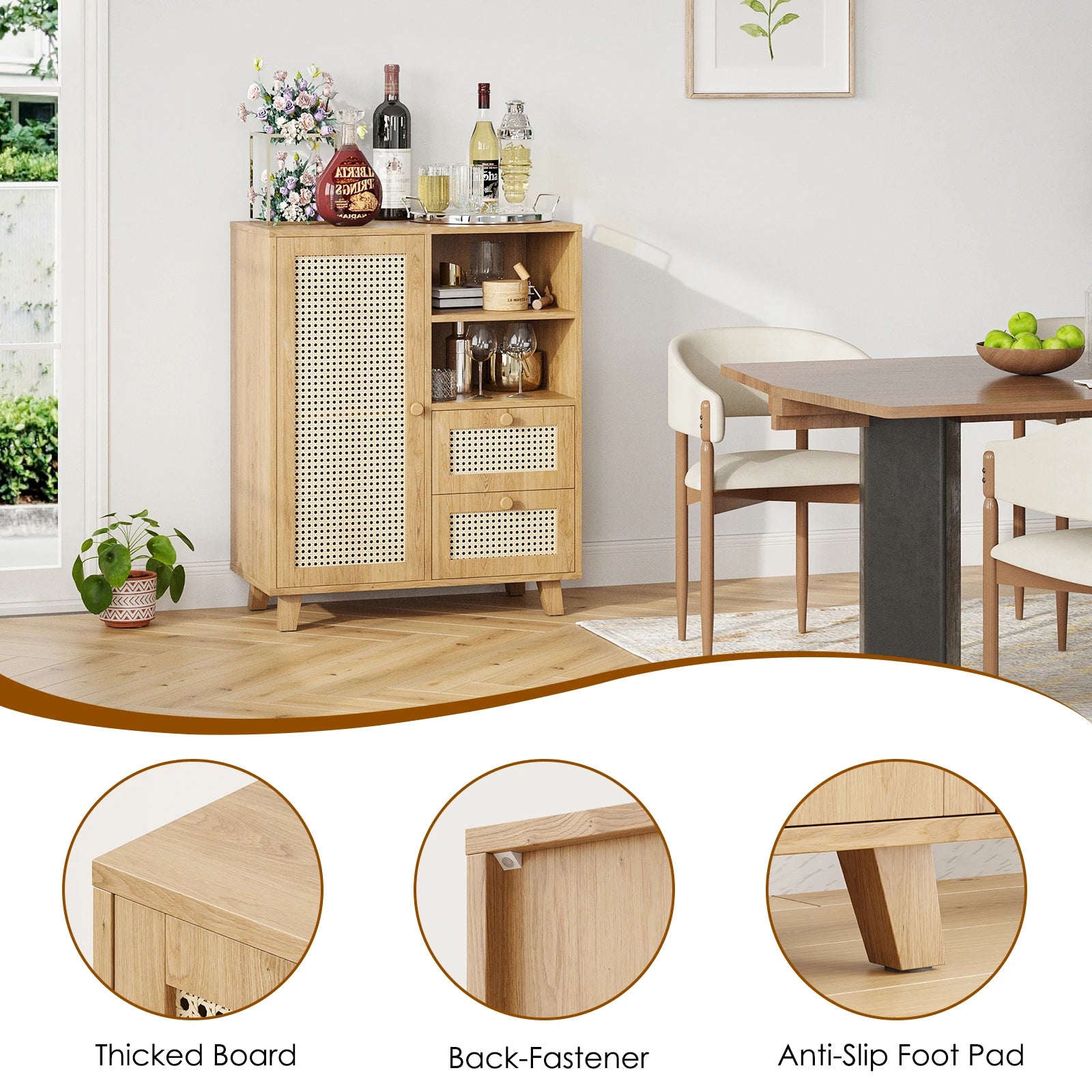 47" Sideboard Cabinet with Wine Racks, Buffet Table with Storage, Wine Bar Furniture for Dining Room, Kitchen, Living Room