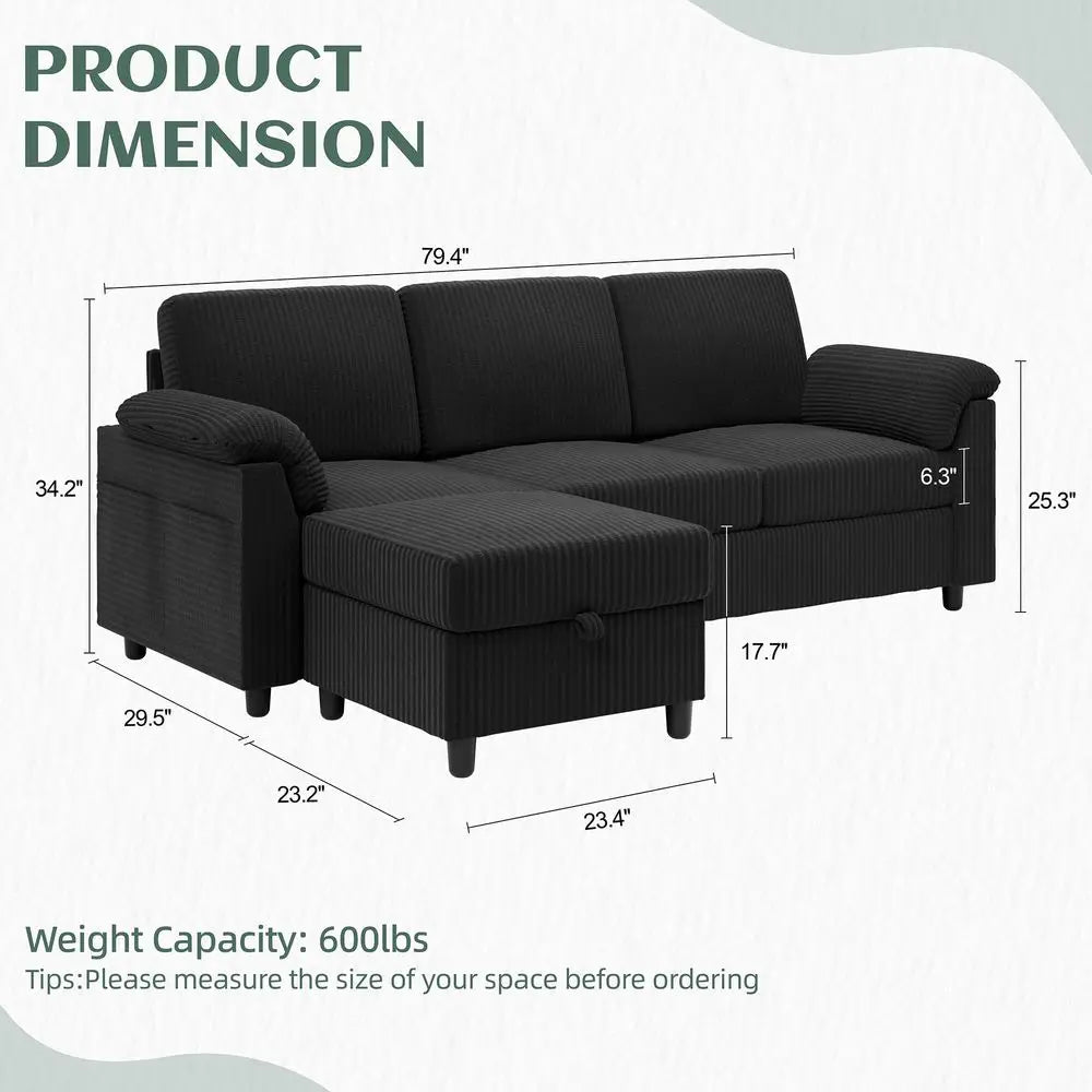 Sleeper Sofa Bed with Fixedshape Frame,2 Pillows, 5In1 DIY Corduroy Couch Loveseat for Small Space, King Size Floor Sleeper Fol