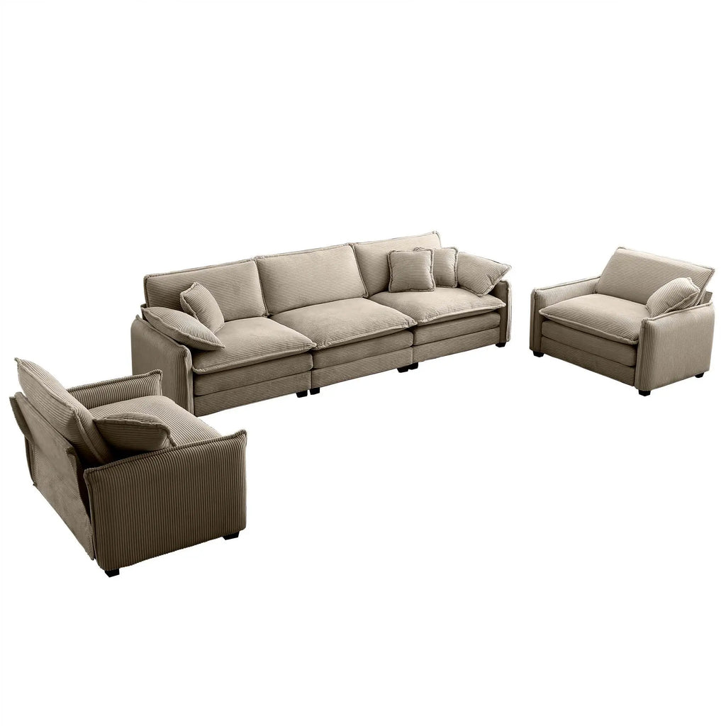 Home Theater Style 3-Seater Sofa Set with Soft Cushions & Pillows – Warm Cozy Design