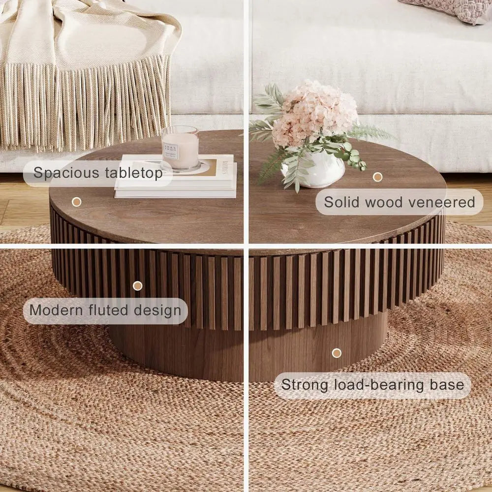 Walnut Round Coffee Table with Hidden Storage for Small Spaces – 31.5"