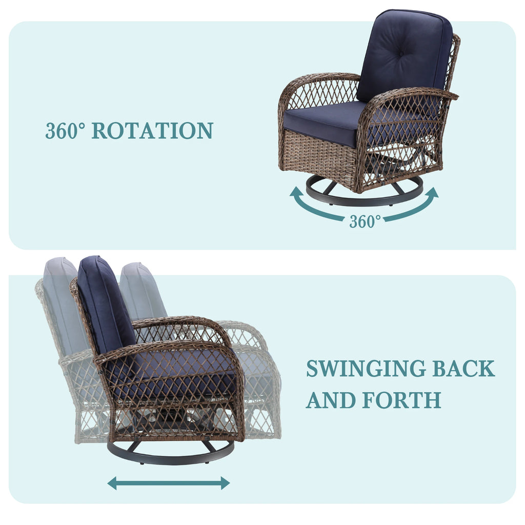 HOOMIC 3-Piece Patio Furniture Set, Outdoor Bistro Set, Rotating Rocking Chairs with Padded Cushions, Modern Conversation Set