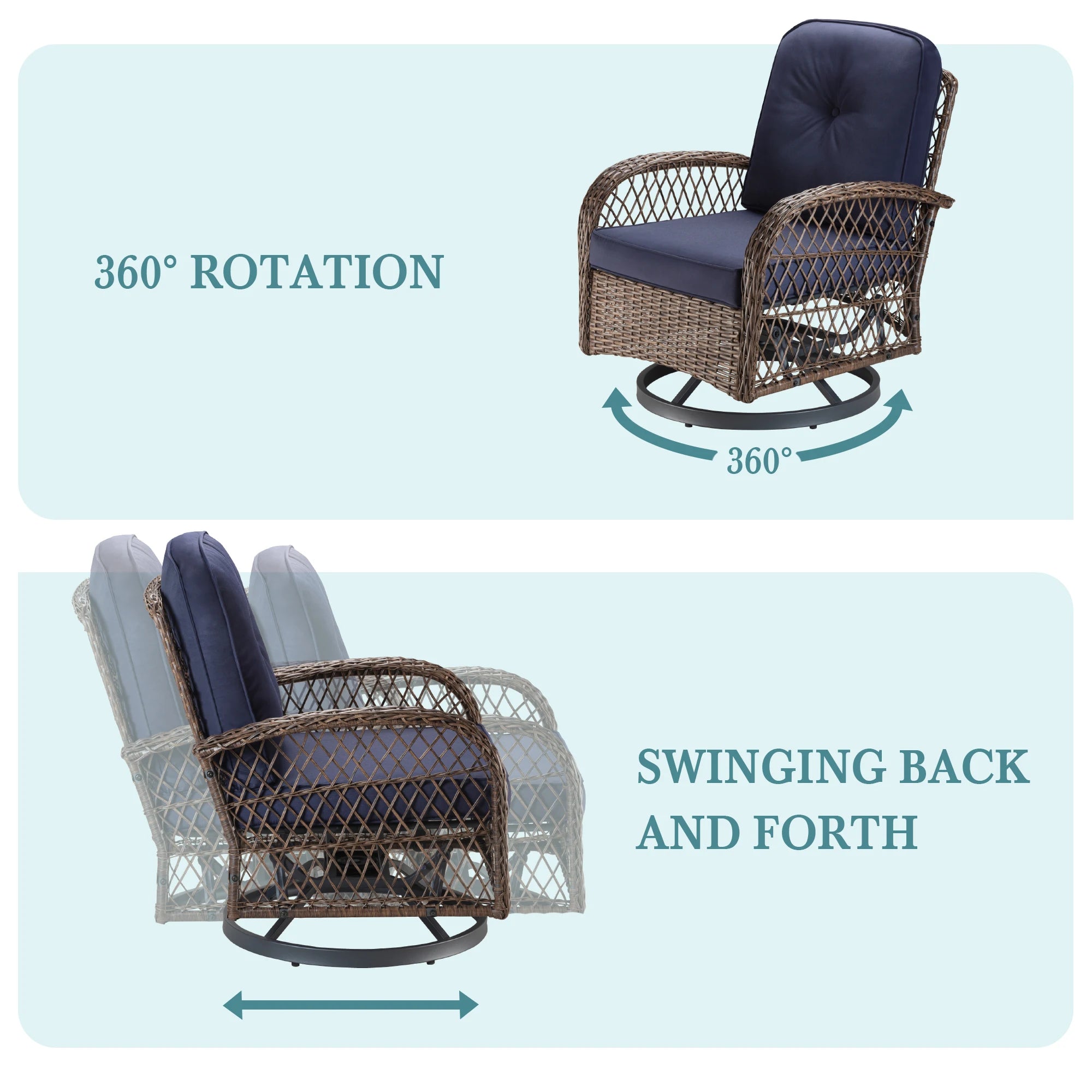 HOOMIC 3-Piece Patio Furniture Set, Outdoor Bistro Set, Rotating Rocking Chairs with Padded Cushions, Modern Conversation Set