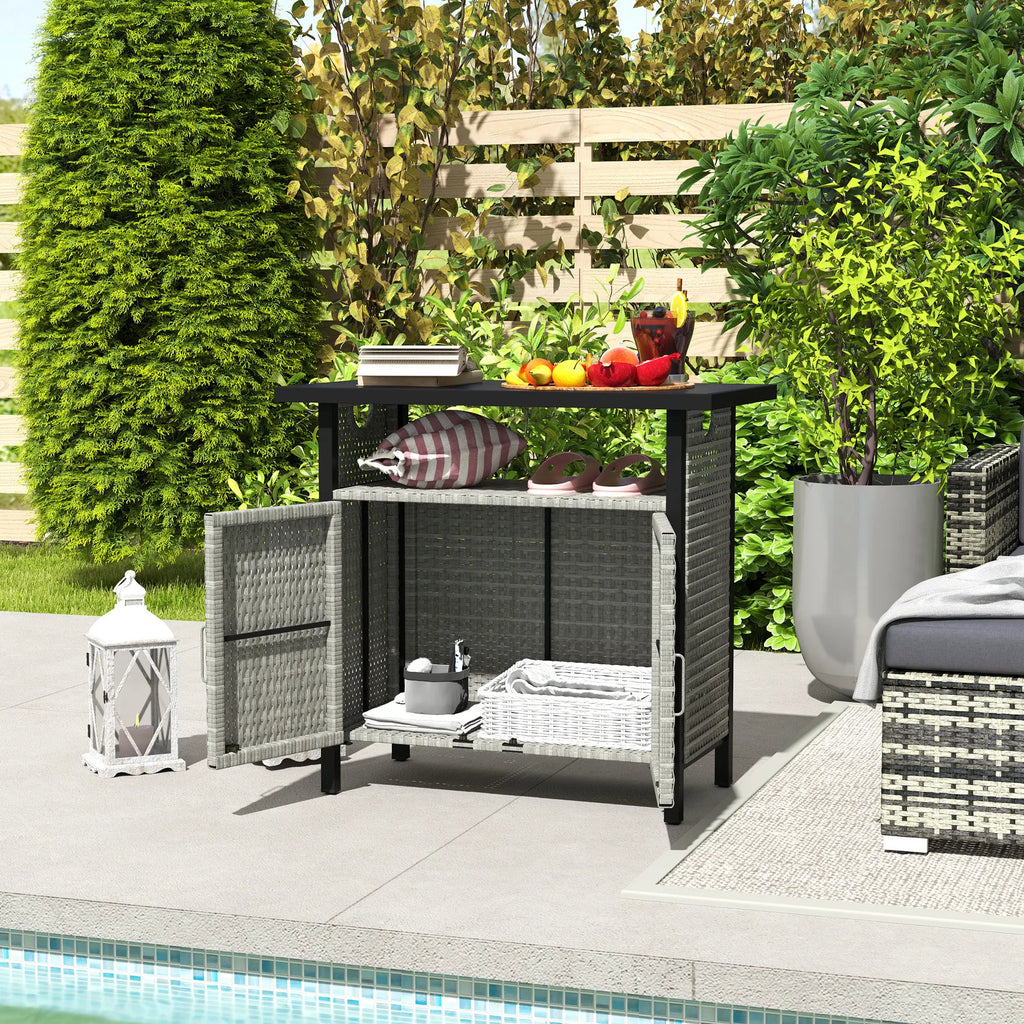 Outdoor Pool Towel Storage Cabinet Organizer, Pool Valet with Cabinet Gray