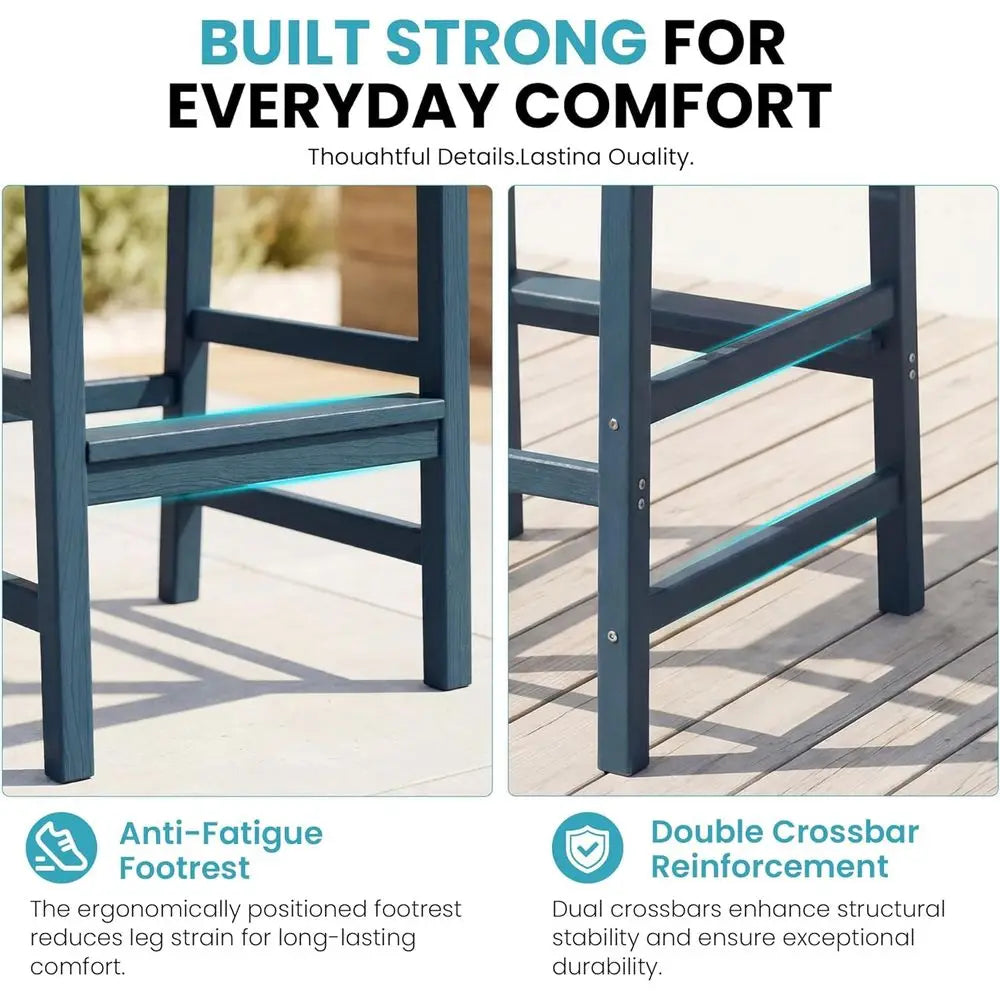 3-Piece Outdoor Patio Bar Set with 2 Chairs, HDPE Weather-Resistant Furniture, Ideal for Balcony, Deck, or Garden, Deep Blue