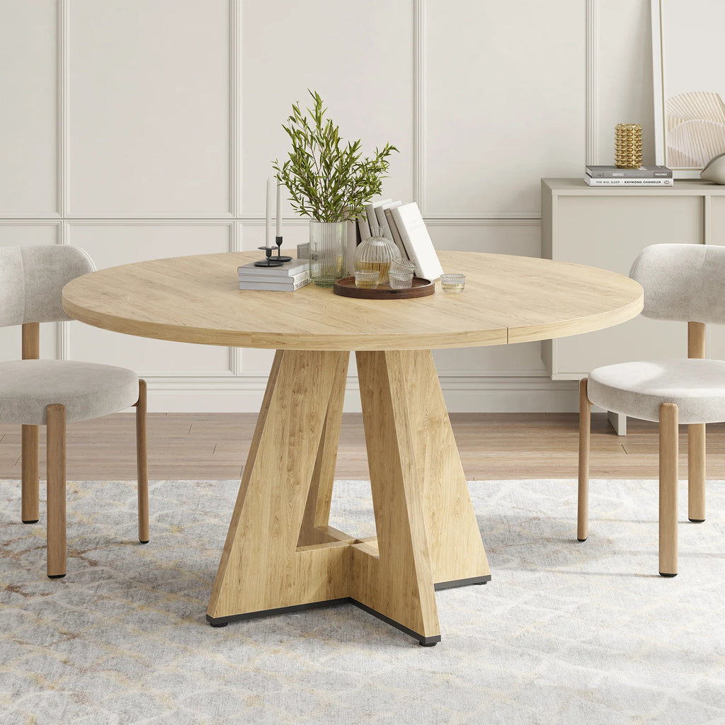 47" round Dining Table for 4-7, Modern Wood Table with Sturdy Metal Base, Large round Kitchen & Dinner Table, Easy Assembly
