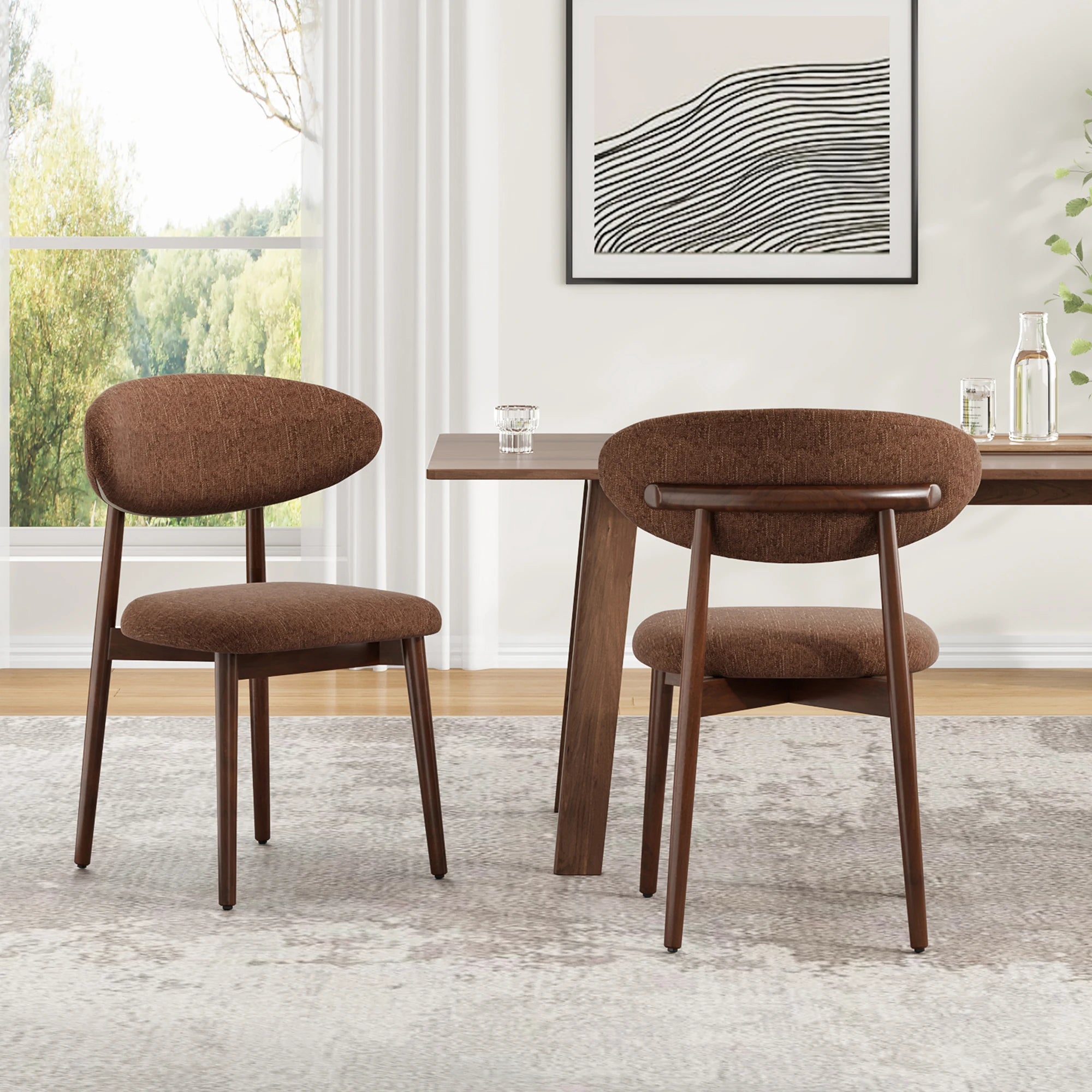 Solid Wood Dining Chairs Set of 2 with Modern Fabric Upholstered for Dining Room