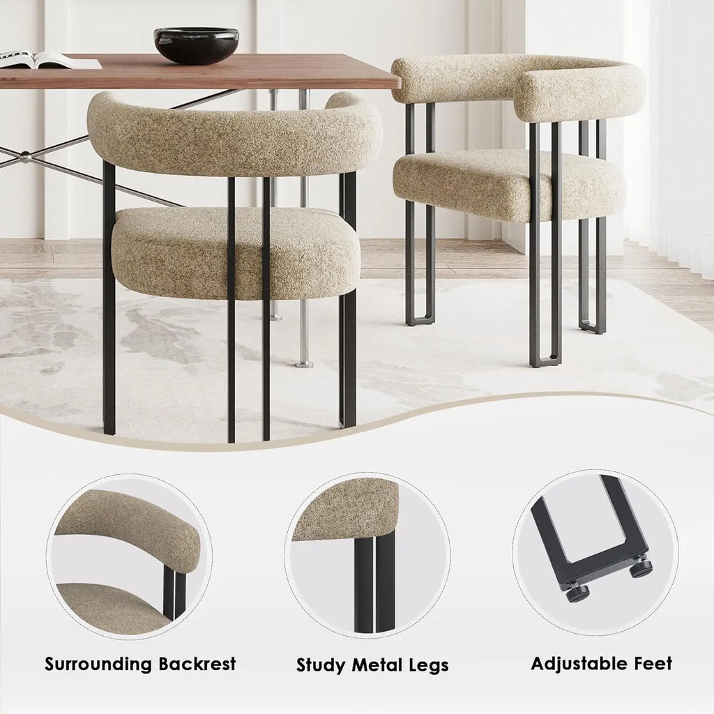 Set of 2 Upholstered Bouclé Dining Arm Chairs, Modern Accent Chairs with Cushioned Seat & Back, for Living Room
