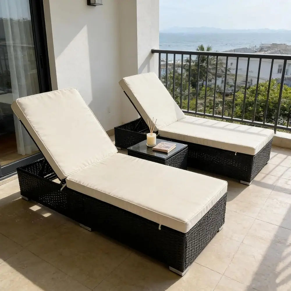 2-Piece Weather-Resistant Wicker Lounge Chair Set with Side Table & Adjustable Backrests – White