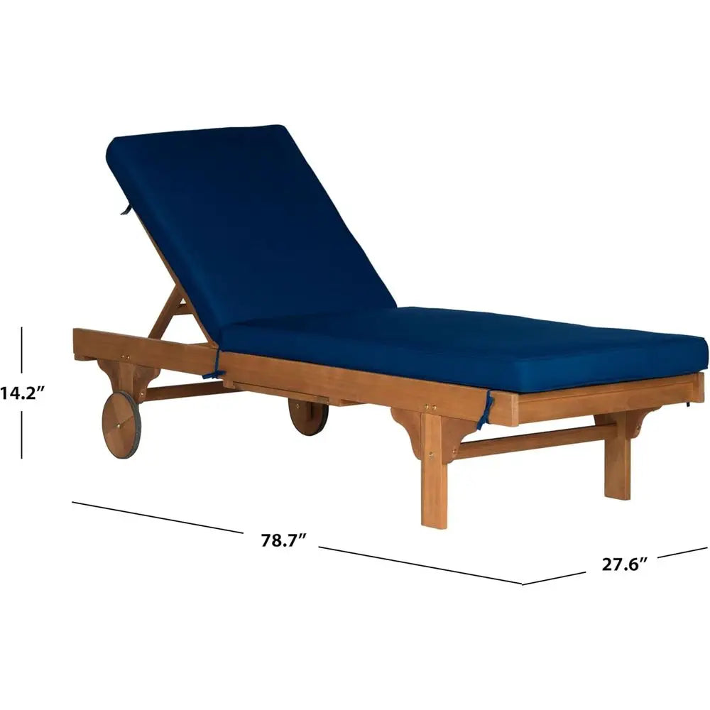 Navy Adjustable Chaise Lounge with Built-In Side Table and Natural Cushion