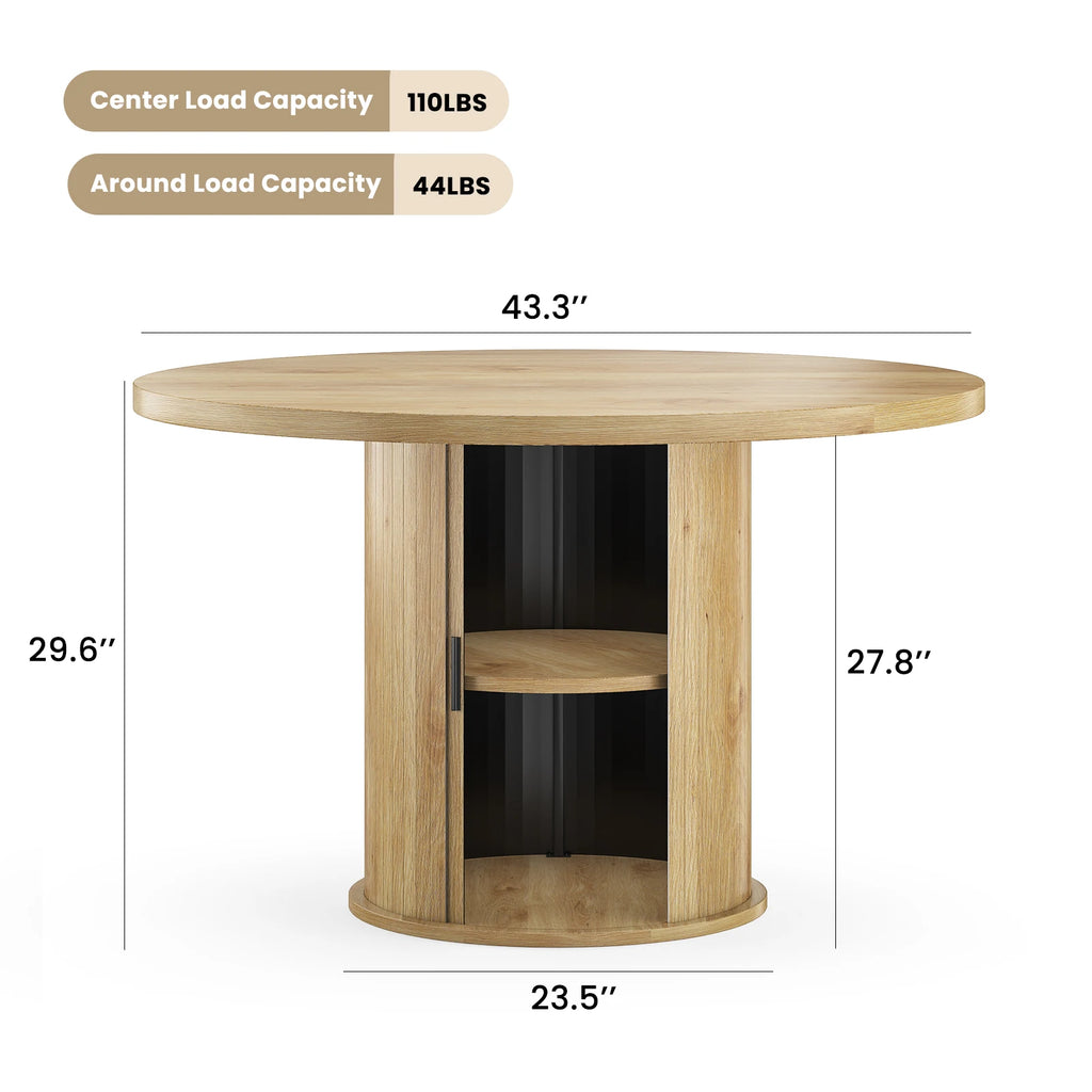 43" round Dining Table for 4 People, Small Wood Kitchen Table with Sturdy Metal Base, Modern round Dinner Table, Easy Assembly