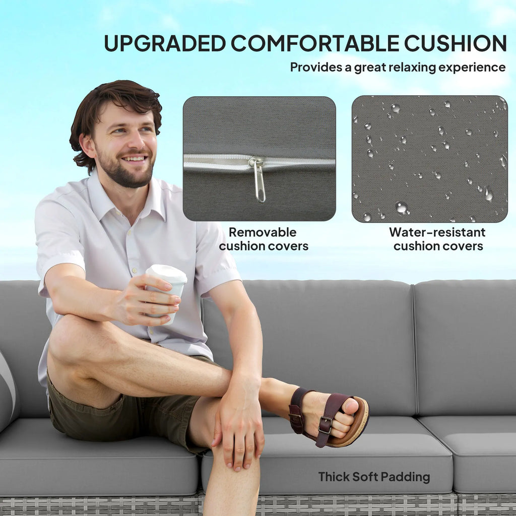 Wicker Patio Couch, Pe Rattan 3-Seat Sofa, Outdoor Furniture with Deep Seating, Cushions, Steel Frame, Gray