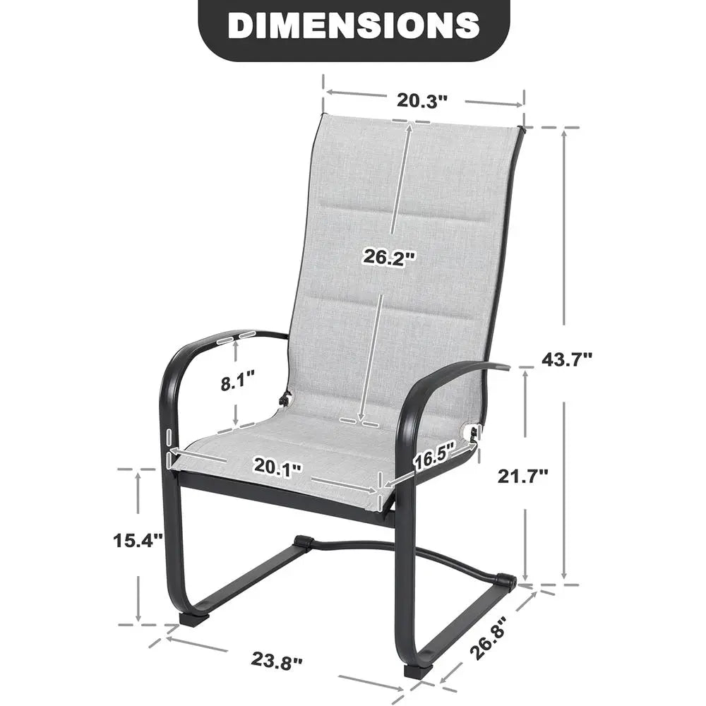 All-Weather Padded Textilene Outdoor Dining Chair Set of 4 with Spring Motion and High Back, Gray