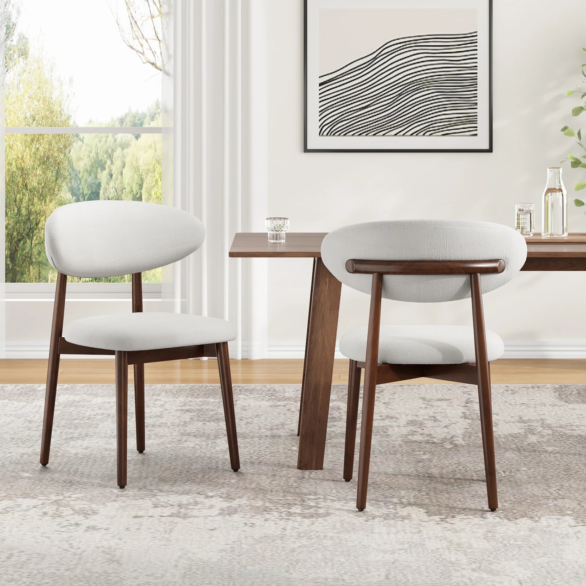 Solid Wood Dining Chairs Set of 2 with Modern Fabric Upholstered for Dining Room