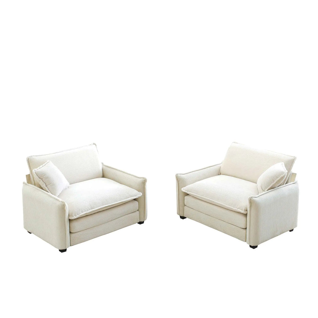 Beige Corduroy Deep-Seated Living Room Sofa Set with 2 Single Sofas – Luxury & Sophisticated Modern Comfort