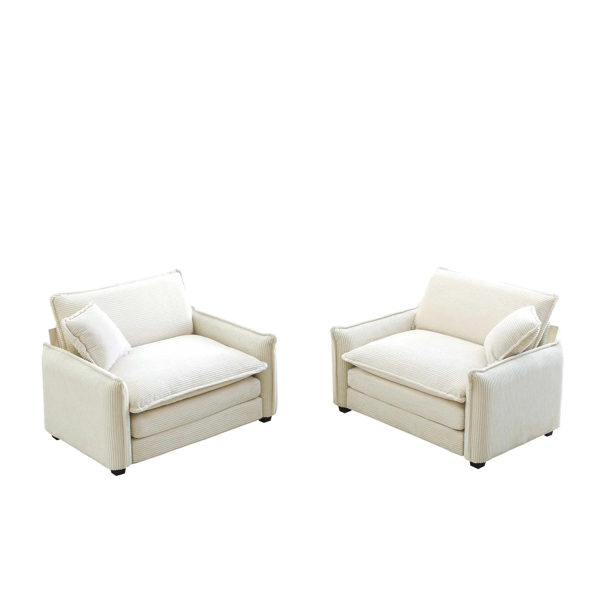 Beige Corduroy Deep-Seated Living Room Sofa Set with 2 Single Sofas – Luxury & Sophisticated Modern Comfort
