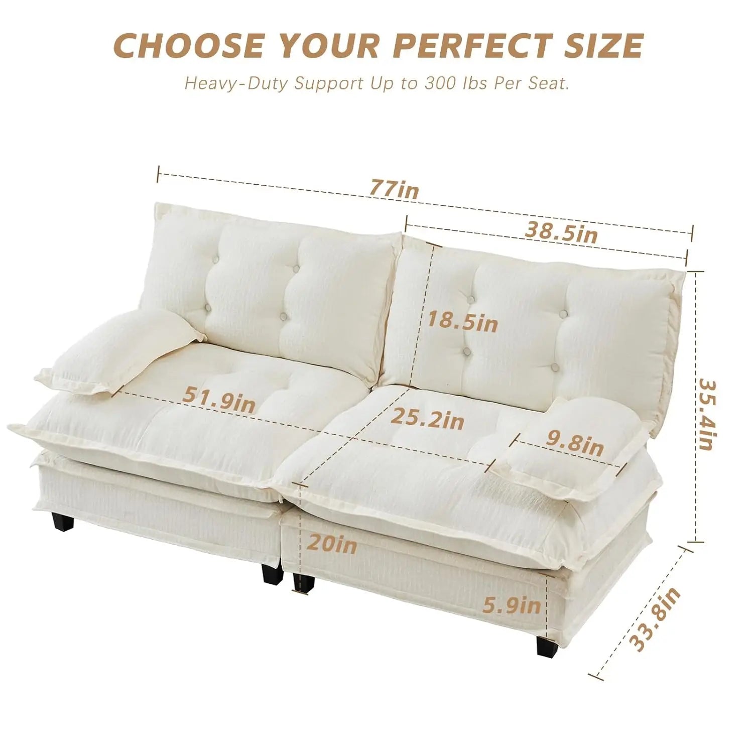 77" Modular Sectional Sofa-Chenille Deep 2 Seater Cloud Couch, Button Seat Cushions for Living Room & Apartment,, Customized