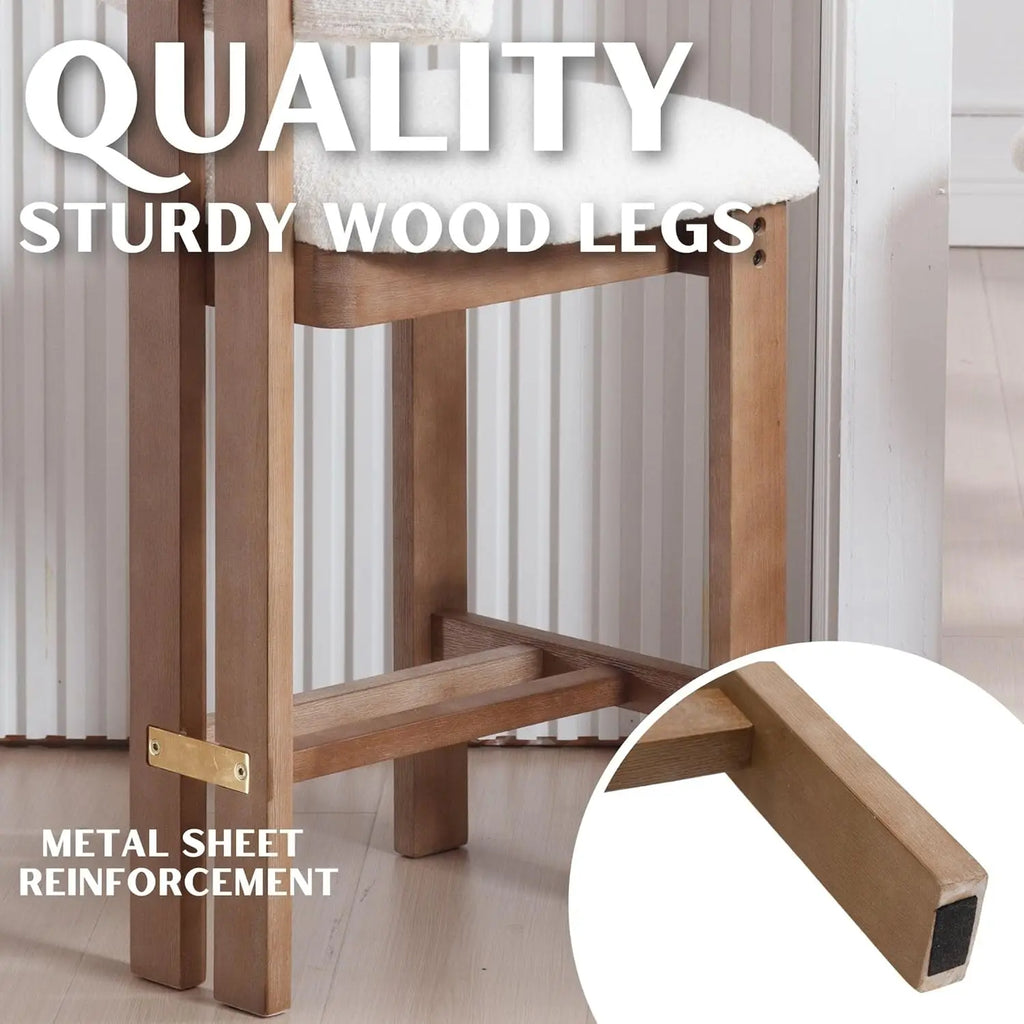 26 Inch Farmhouse Bar Stools Set of 4 Sherpa Upholstered Kitchen Stool Wood Legs Boho Pub Stools with Back Modern, Customized