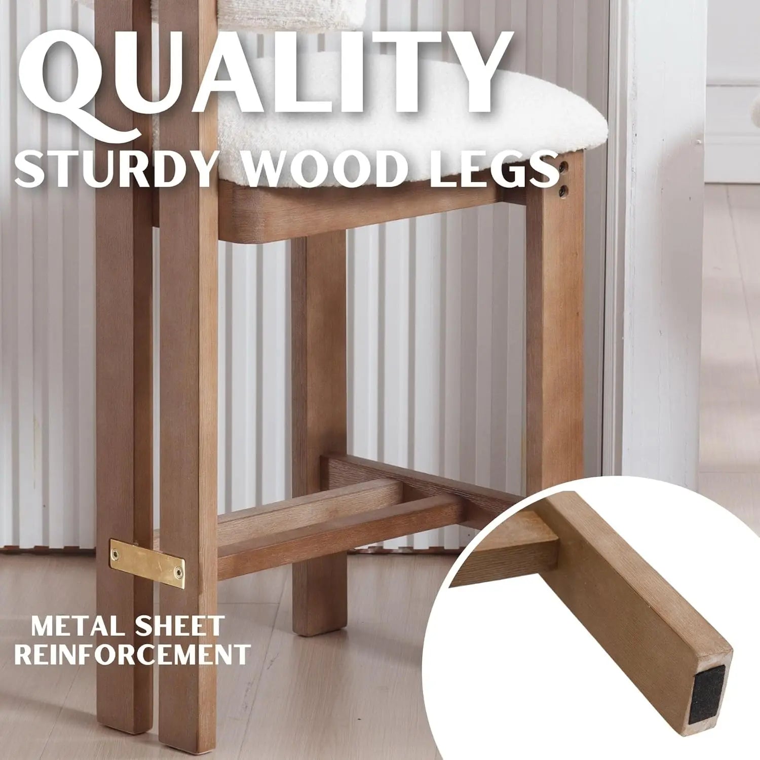 26 Inch Farmhouse Bar Stools Set of 4 Sherpa Upholstered Kitchen Stool Wood Legs Boho Pub Stools with Back Modern, Customized