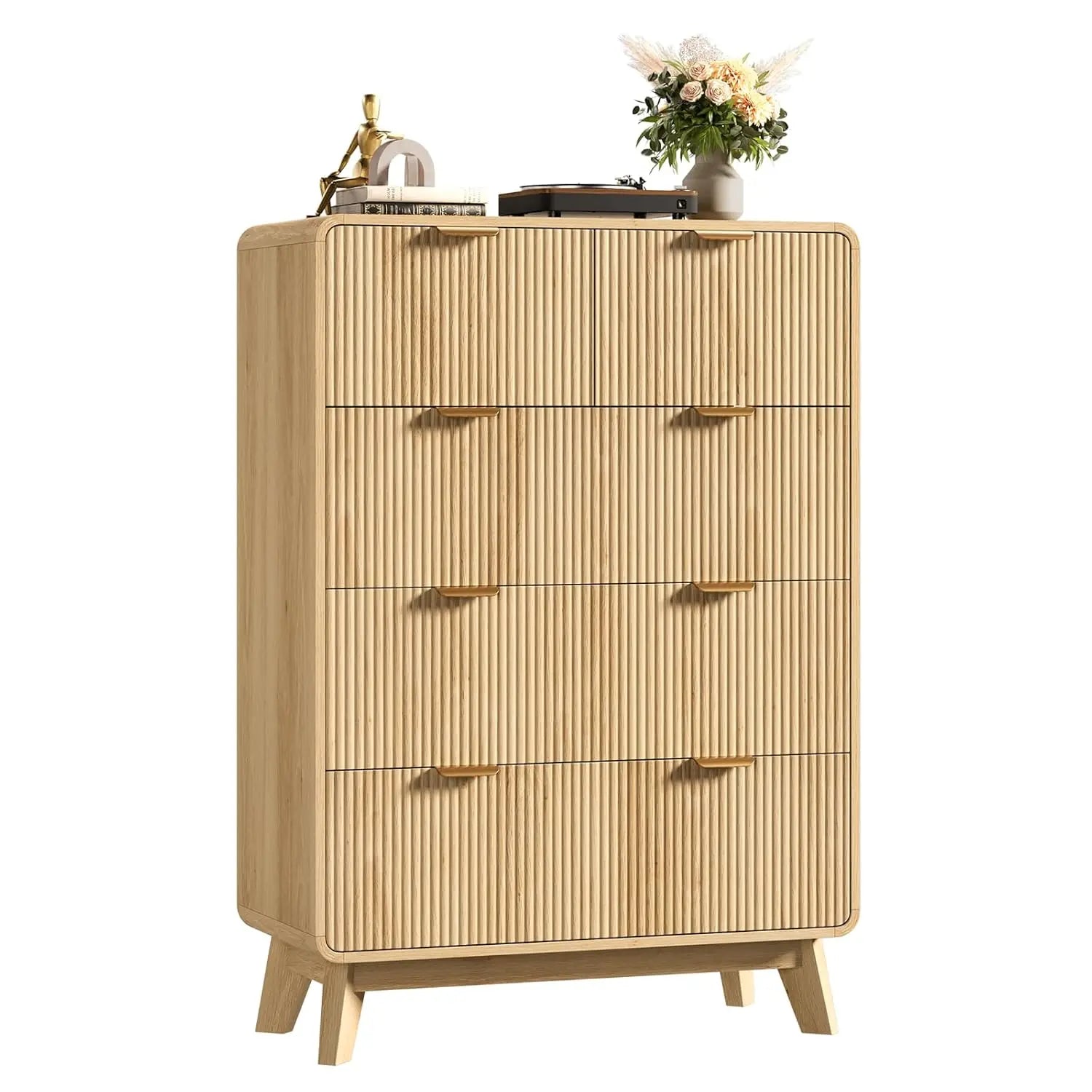 59" Fluted Dresser – 5 or 9 Drawer Chest in Oak & Dark Walnut