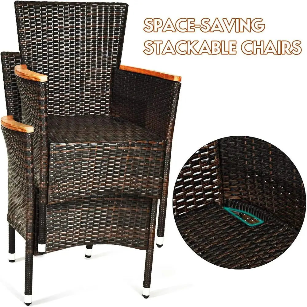 9-Piece Brown Wicker Patio Dining Set with Acacia Wood Table