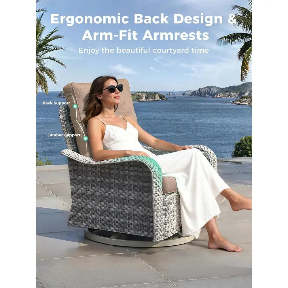 All-Weather High Back Swivel Rocker Patio Furniture Set with Cushions and Side Table, Suitable for Garden, Backyard, Porch, Beig