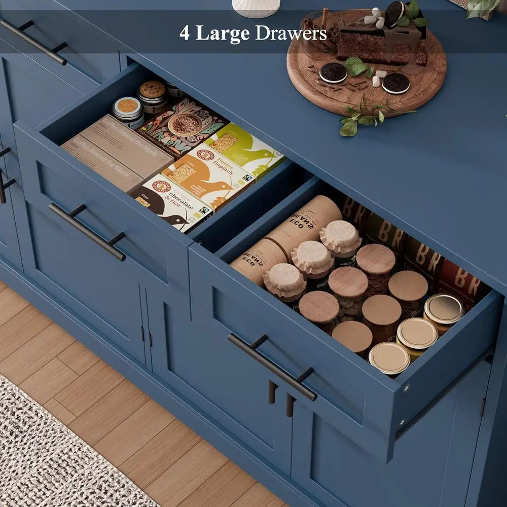 60 High Large Sideboard with Storage, 36 Tall Kitchen Buffet Cabinet with 4 Drawers, Elegant Coffee Bar Cabinet with Black Handl