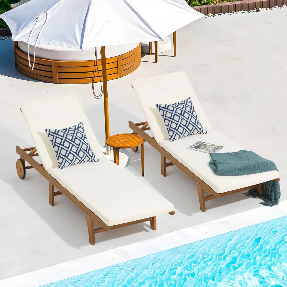 Outdoor Chaise Chairs Amp Table 3 Pieces Pool Lounge Chair, Adjustable Poolside Sunloungers Lay Flat Sunbathing Chaise with Bac