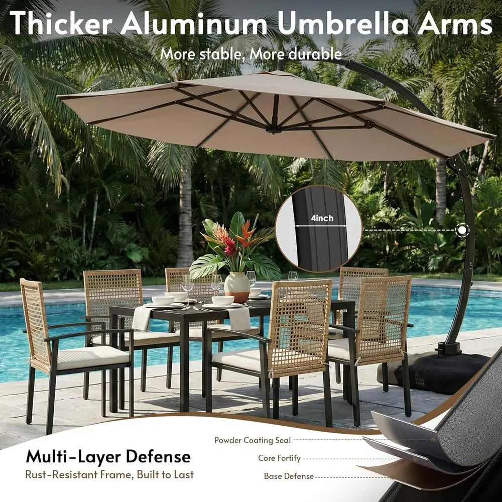 11-Foot Cantilever Patio Umbrella with 360° Rotation and Base, Heavy-Duty Outdoor Umbrella for Patio, Pool, Garden, and Backyard