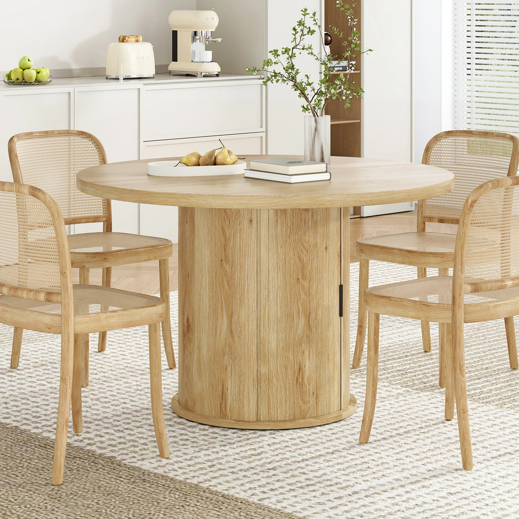 43" round Dining Table for 4 People, Small Wood Kitchen Table with Sturdy Metal Base, Modern round Dinner Table, Easy Assembly