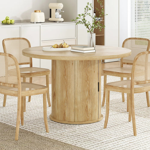 43" round Dining Table for 4 People, Small Wood Kitchen Table with Sturdy Metal Base, Modern round Dinner Table, Easy Assembly