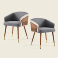 Mid-Century Modern Leather Accent Chairs Set of 2, Walnut Legs, Grey, Adjustable Seat