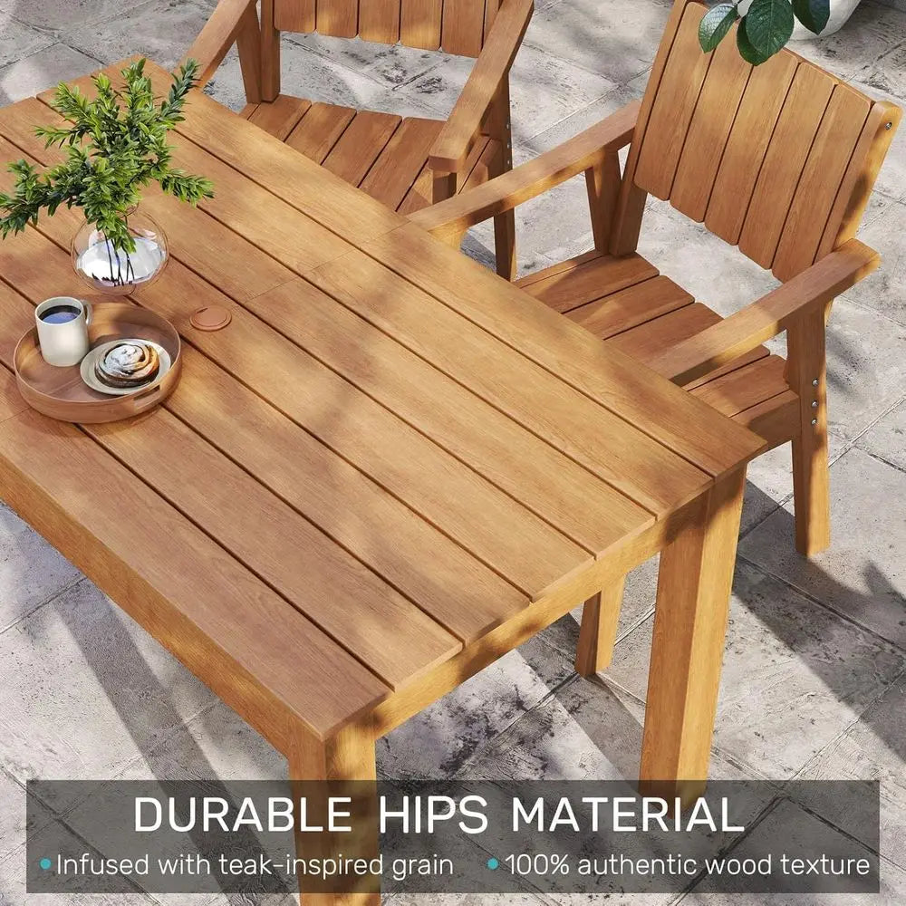 Outdoor Patio Dining Set with Umbrella Hole for Backyard, Garden & Poolside – 7 Piece Teak Finish