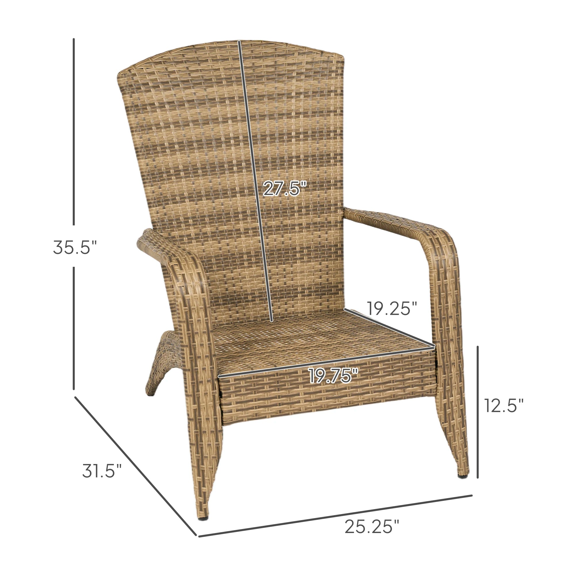 Patio Adirondack Chair with All-Weather Rattan Wicker, Soft Cushions, Tall Curved Backrest for Deck or Garden, Dark Blue