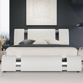 Modern Faux Leather Bed Frame with Iron Pieces Decor, Low Profile Platform Bed with Height-Adjustable Headboard