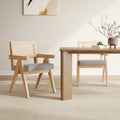 Set of 2 Mid-Century Rattan Dining Chair, Solid Ash Wood Frame, Woven Rattan Back, High-Resilience Foam, Non-Slip Pads