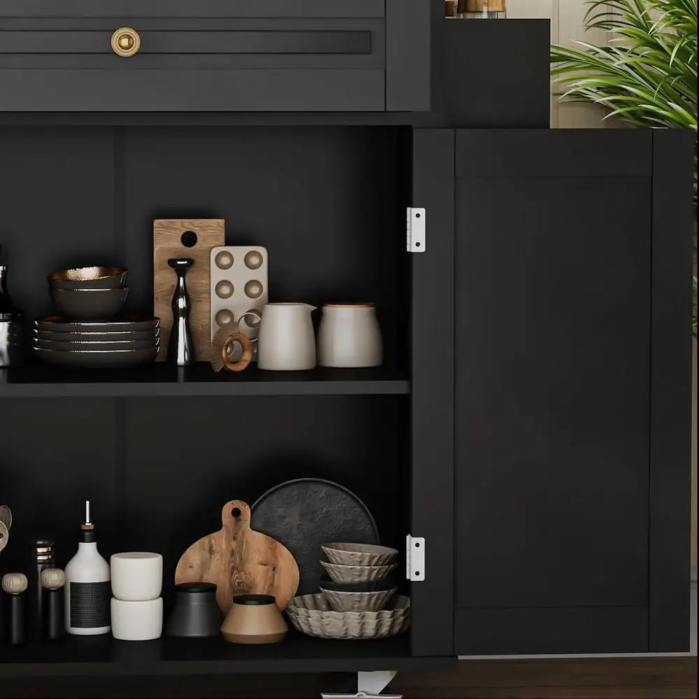 67 Rolling Kitchen Island with Drop Leaf Breakfast Bar, Storage Cabinet, and Spice Rack in Black