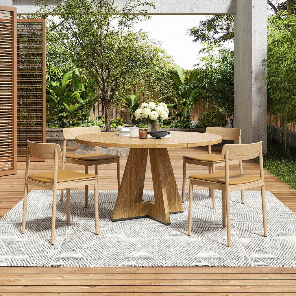 47" round Dining Table for 4-7, Modern Wood Table with Sturdy Metal Base, Large round Kitchen & Dinner Table, Easy Assembly