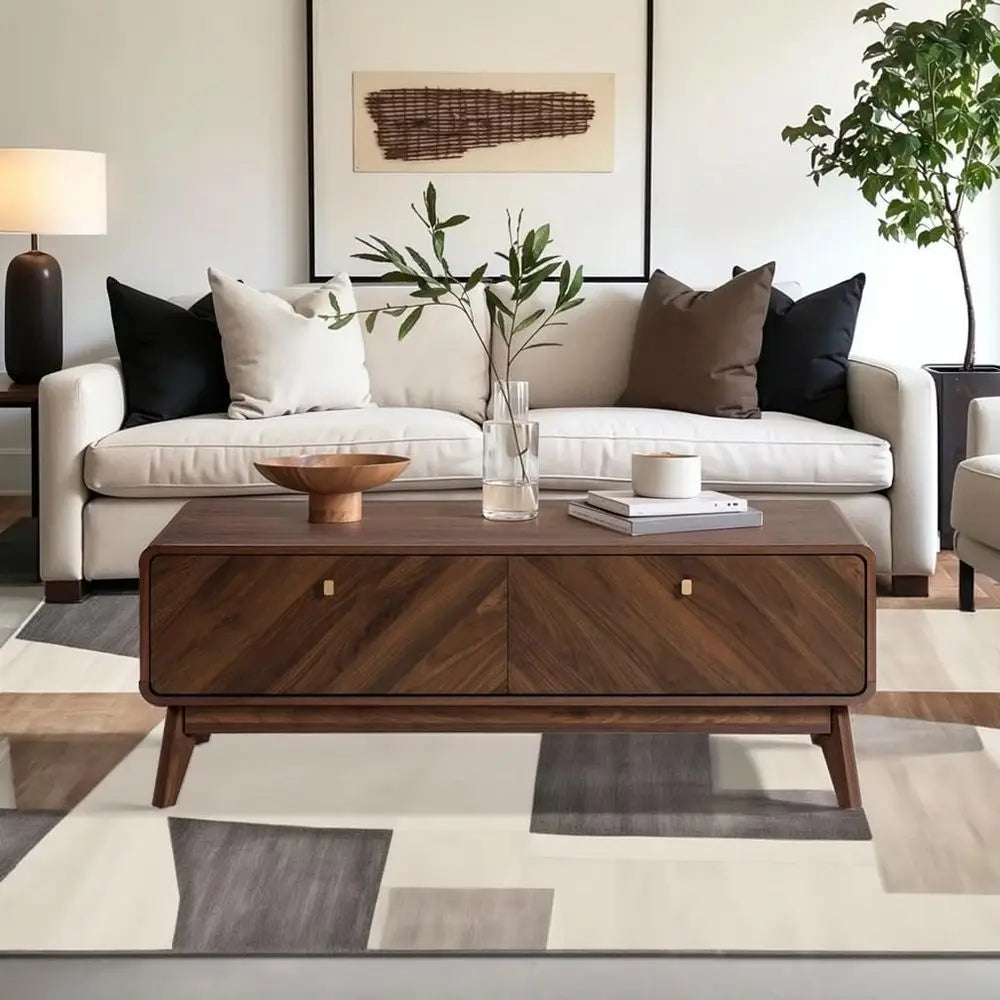 47" Mid-Century Modern Coffee Table with Storage & Live Edge Wood Design